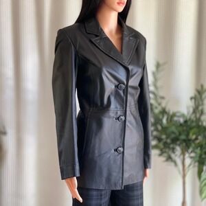 Vintage 90s Worthington Black Leather Blazer Jacket Career‎ Business Size S